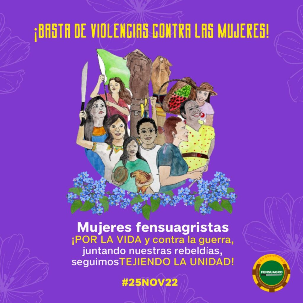 Colombia: Llamamiento de las Mujeres Fensuagristas en el día internacional de la No Violencia contra las mujeres a tejer organización