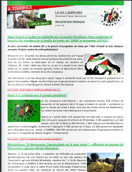 Bulletin electronique de La Via Campesina – juillet 2014