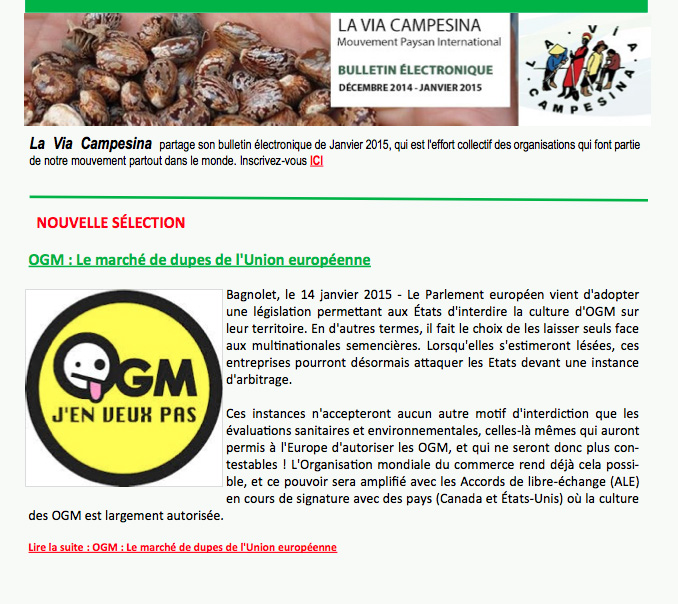 Bulletin électronique de La Vía Campesina – Janvier 2015